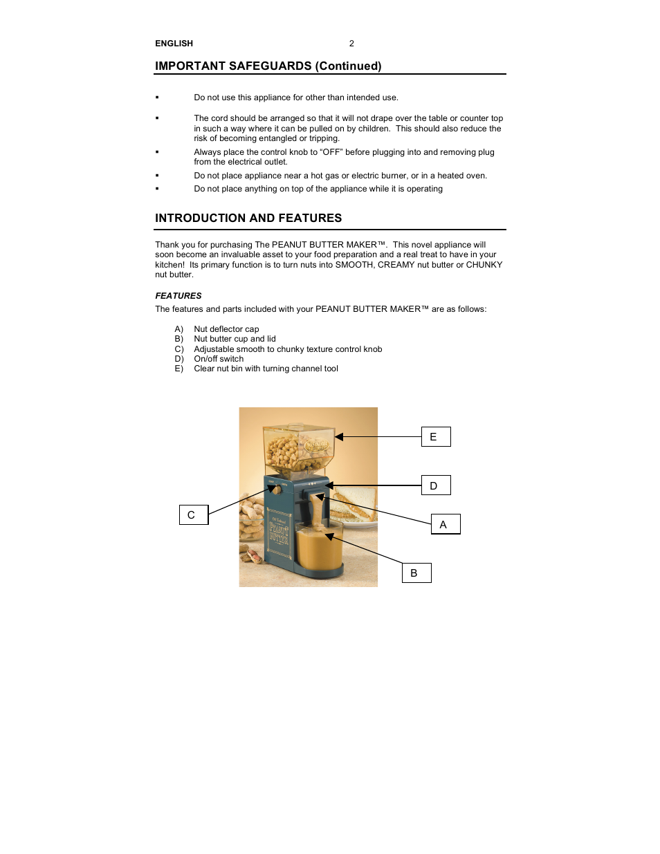 Important safeguards (continued), Introduction and features | Nostalgia Electrics PBM-200 User Manual | Page 3 / 8