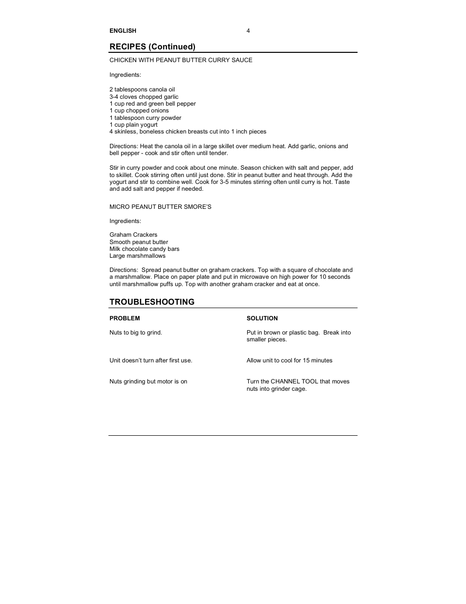 Recipes (continued), Troubleshooting | Nostalgia Electrics PBM-200 User Manual | Page 5 / 8