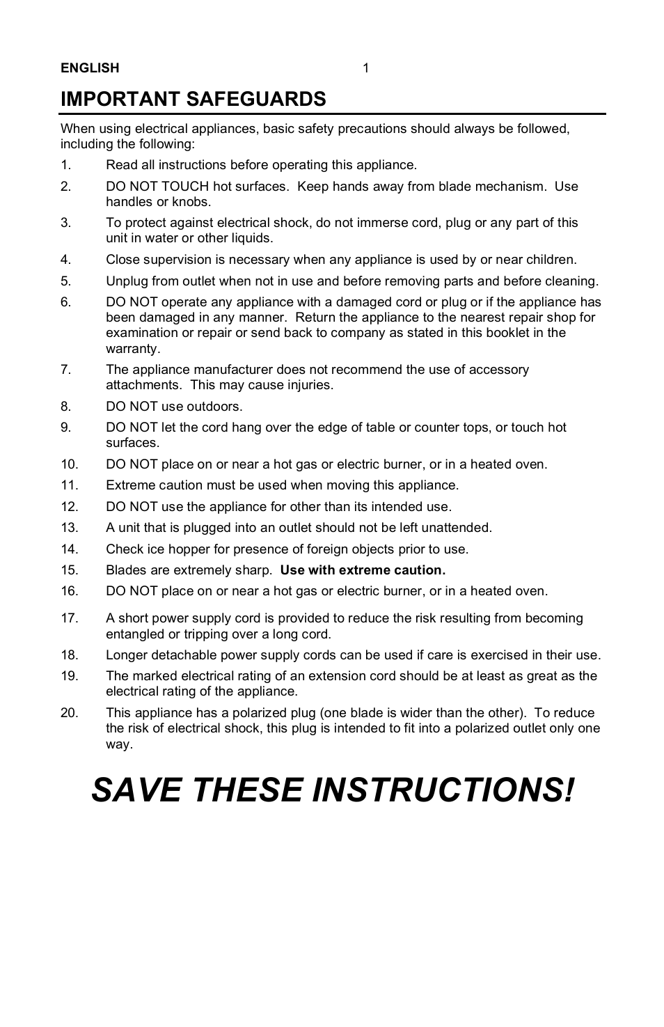 Save these instructions, Important safeguards | Nostalgia Electrics Retro RSM-702 User Manual | Page 3 / 8