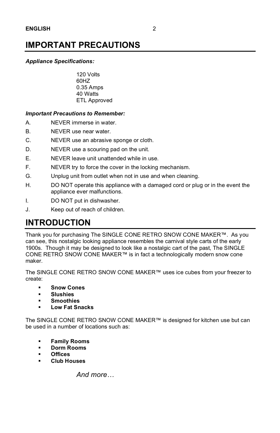 Important precautions, Introduction, And more | Nostalgia Electrics Retro RSM-702 User Manual | Page 4 / 8