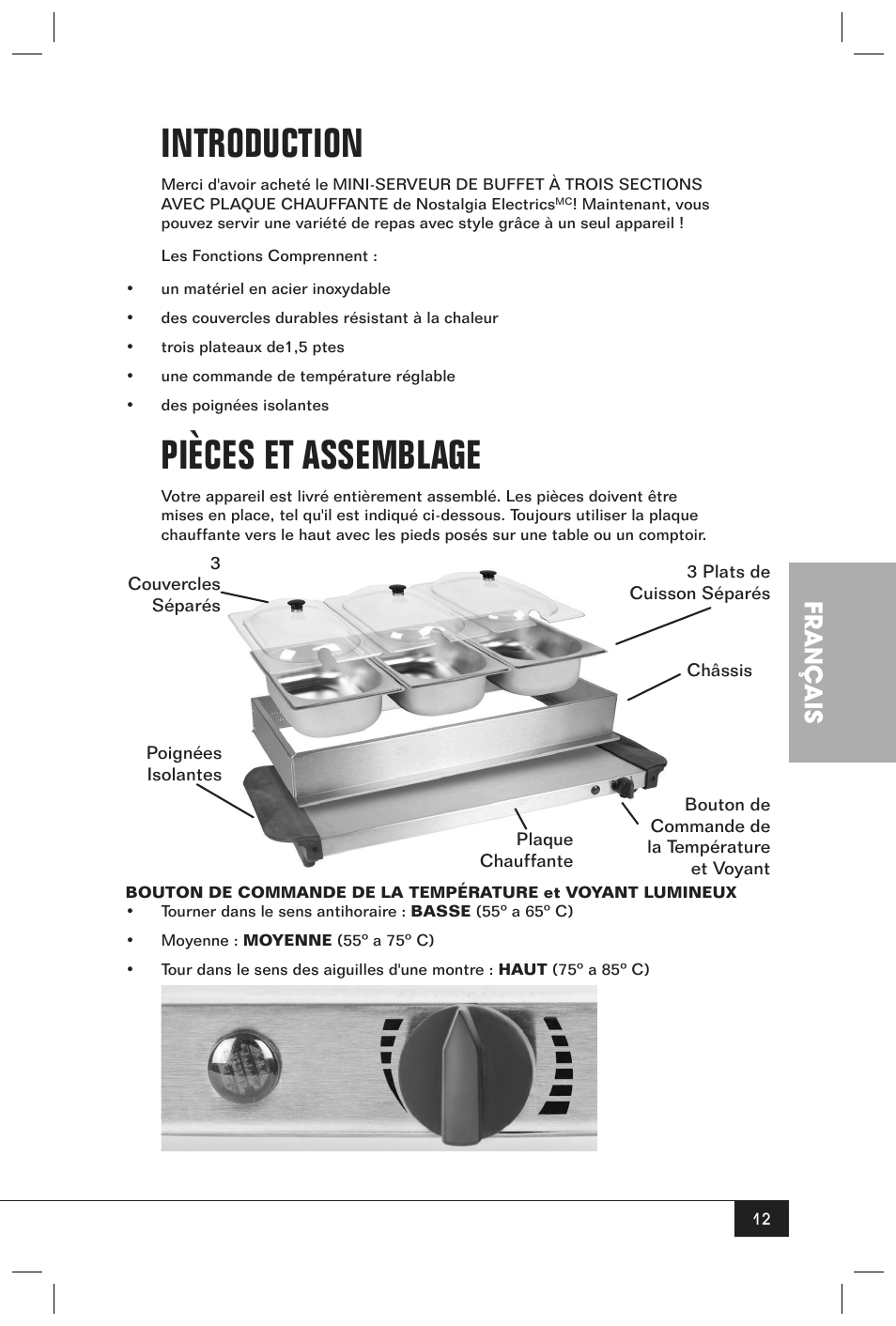 Introduction, Pièces et assemblage, Français | Nostalgia Electrics BCD - 332 User Manual | Page 14 / 26