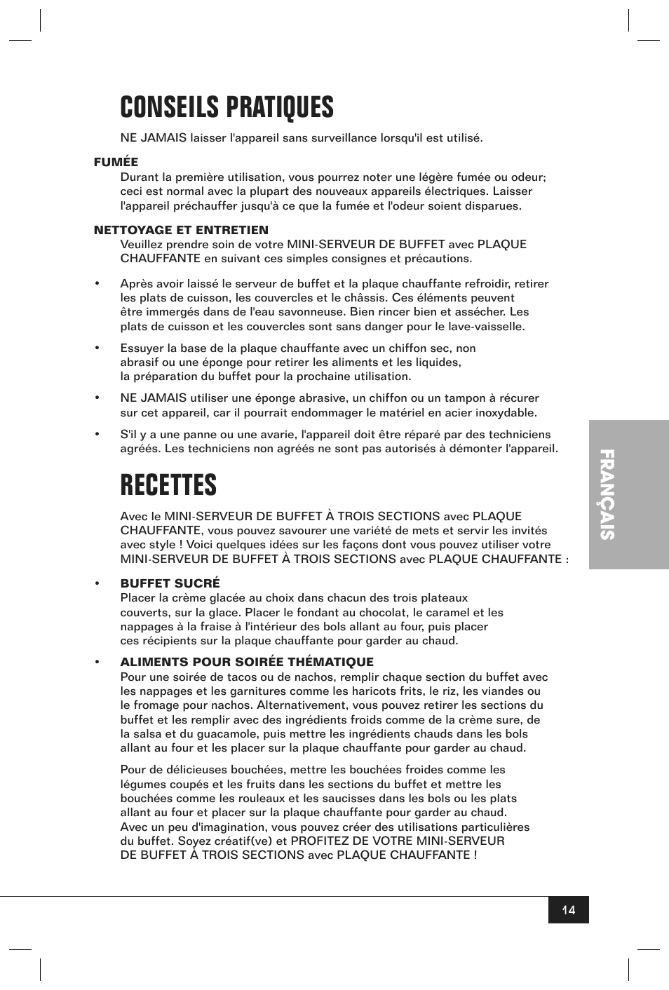 Conseils pratiques, Recettes, Français | Nostalgia Electrics BCD - 332 User Manual | Page 16 / 26