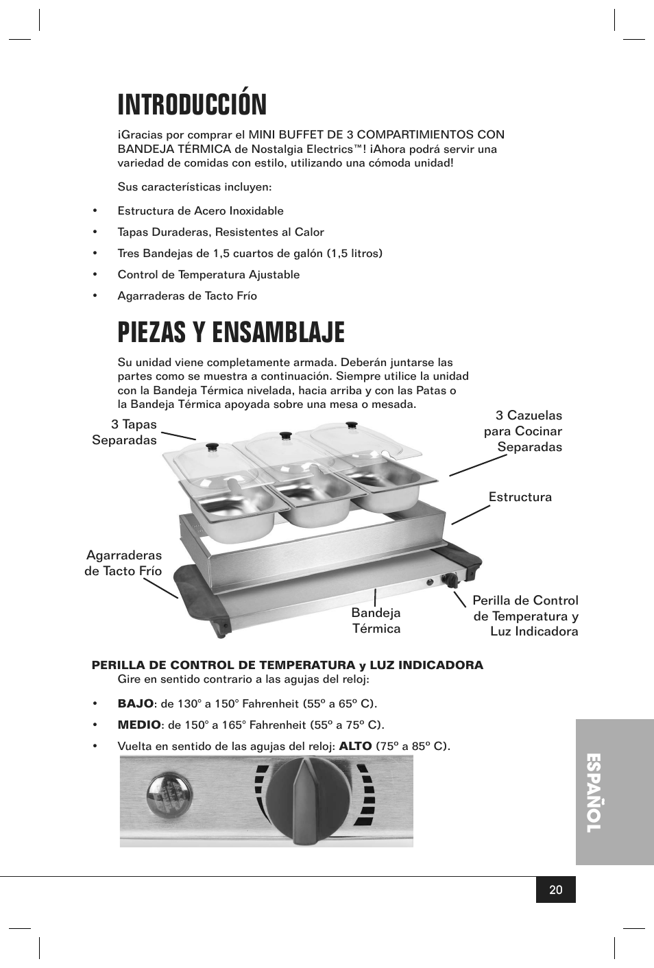 Introducción, Piezas y ensamblaje, Esp añol | Nostalgia Electrics BCD - 332 User Manual | Page 22 / 26