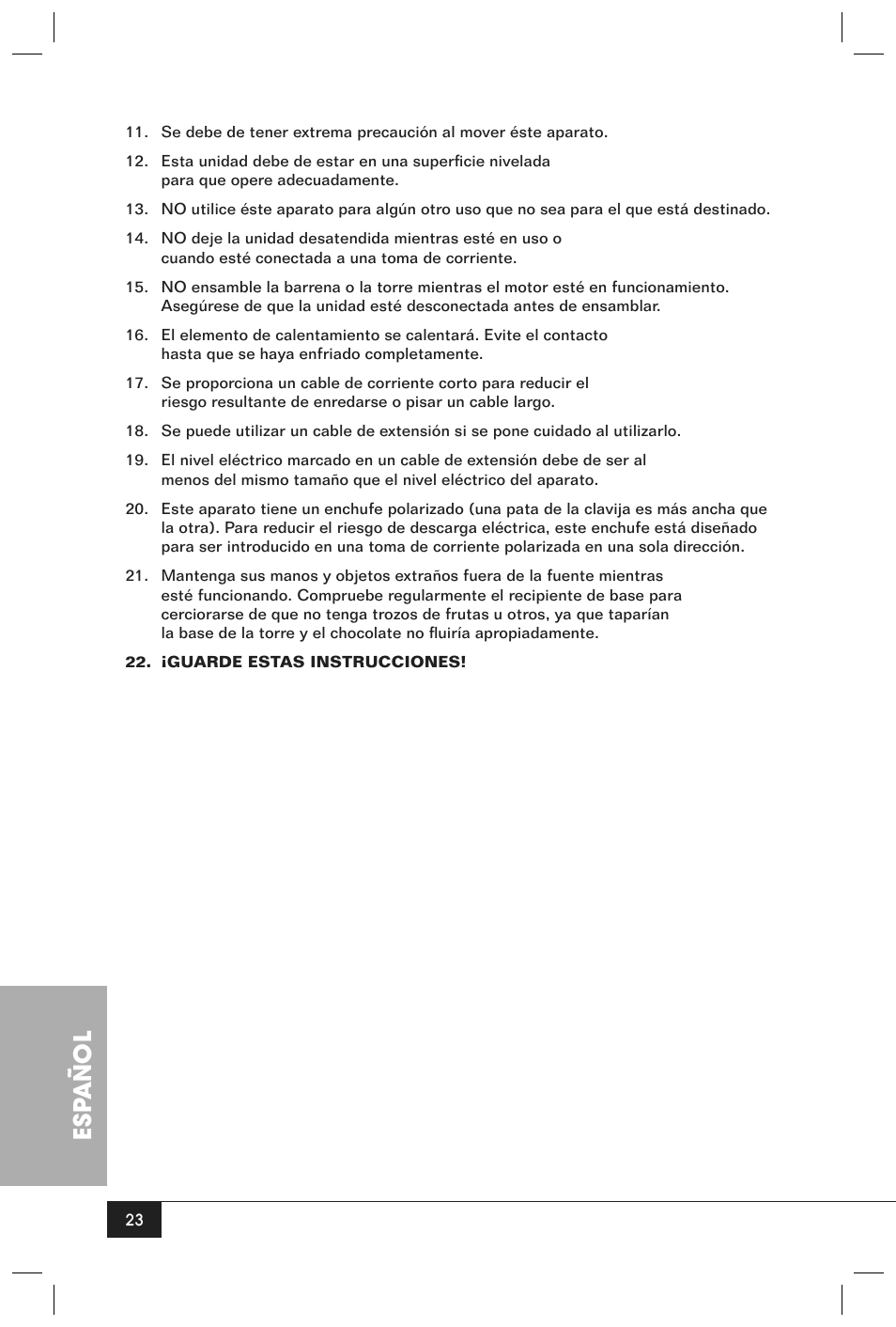 Esp añol | Nostalgia Electrics CFF-965 User Manual | Page 25 / 32