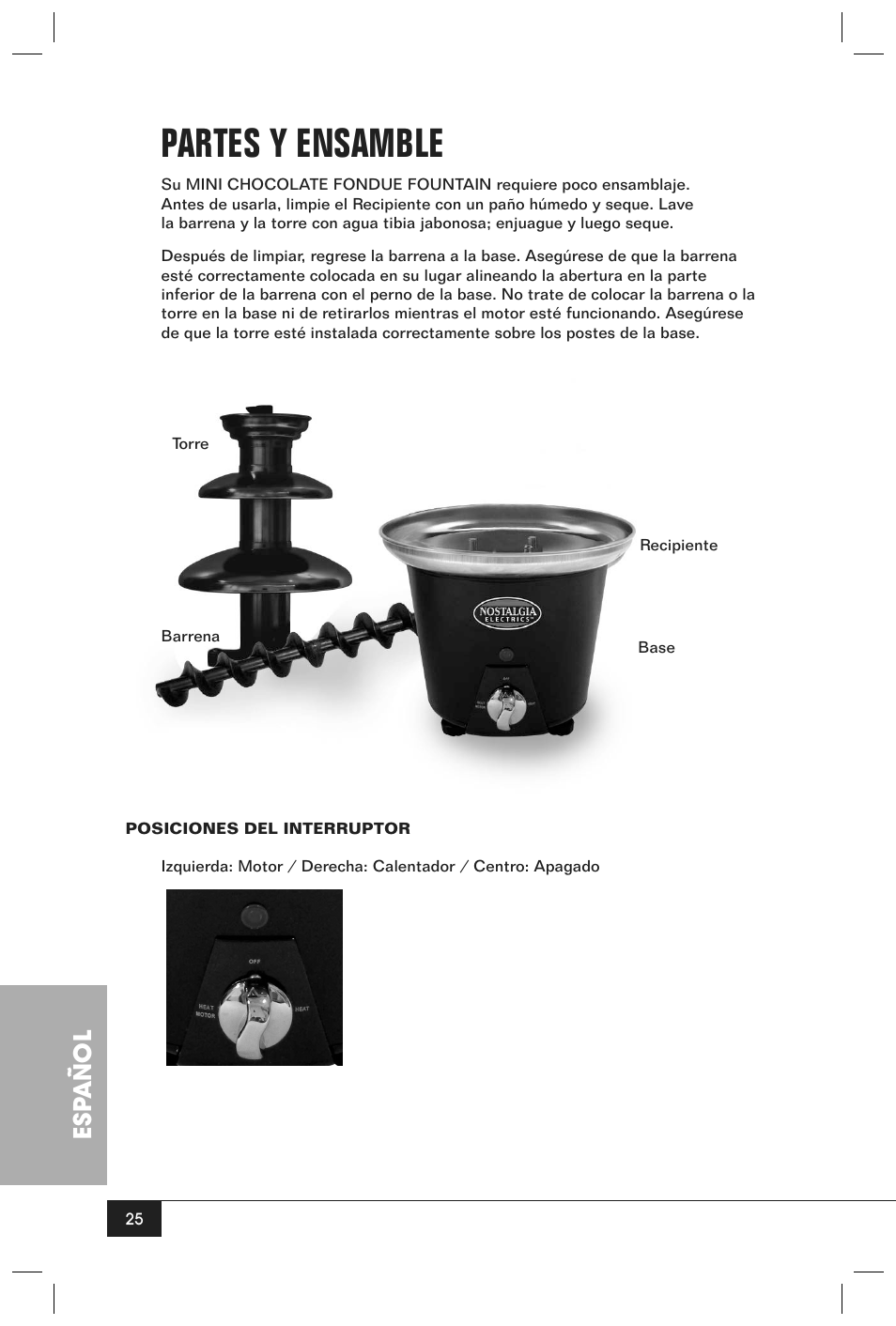 Partes y ensamble, Esp añol | Nostalgia Electrics CFF-965 User Manual | Page 27 / 32