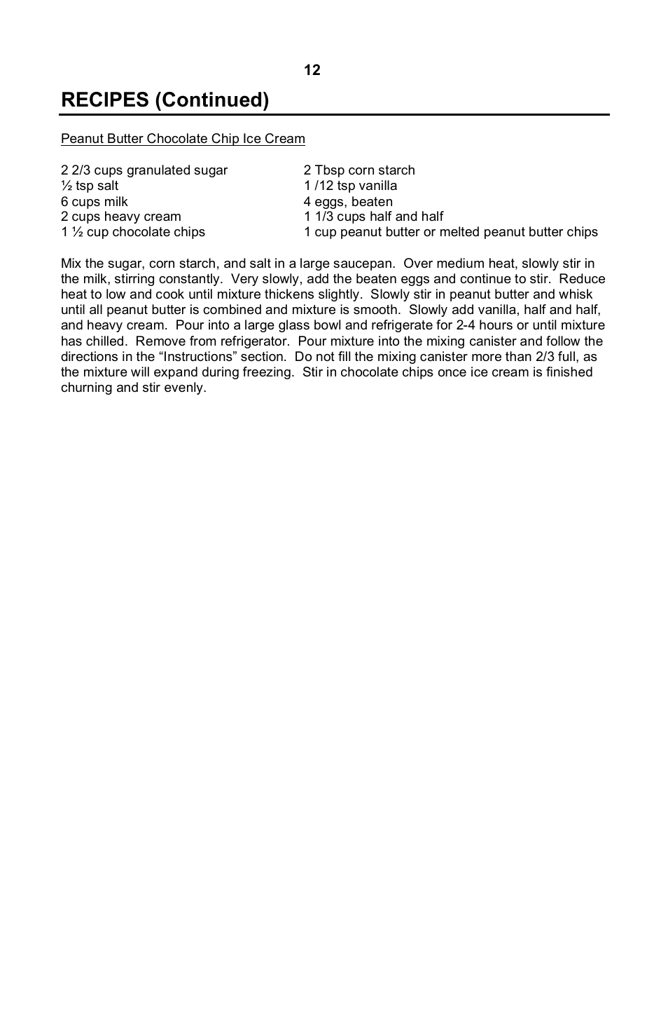 Recipes (continued) | Nostalgia Electrics DOUBLE FLAVOR ICE CREAM MAKER DFIM-SERIES User Manual | Page 13 / 15