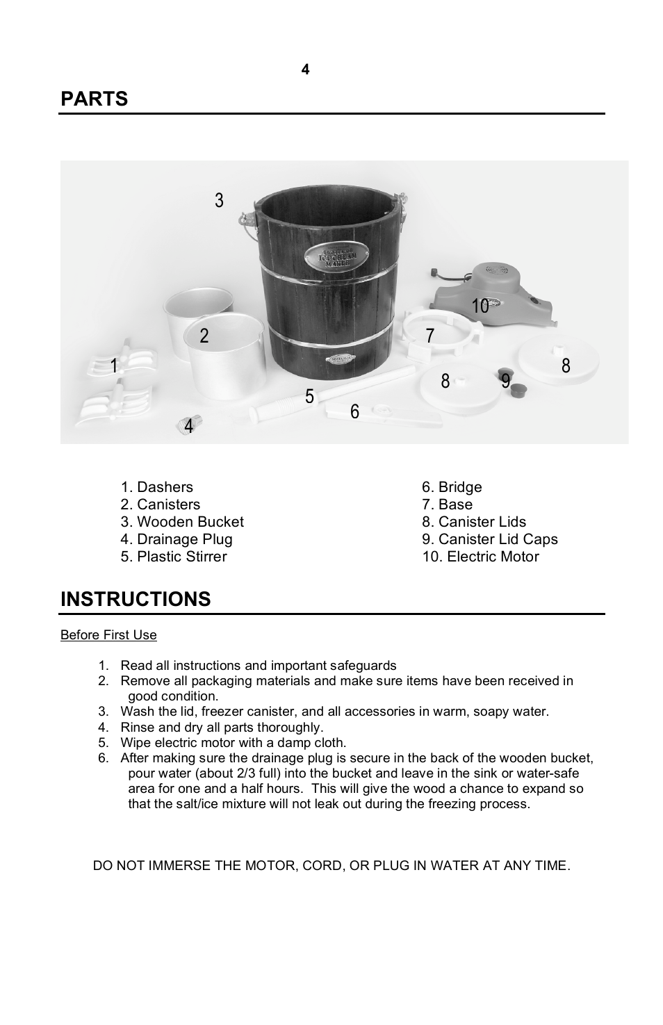 Parts, Instructions | Nostalgia Electrics DOUBLE FLAVOR ICE CREAM MAKER DFIM-SERIES User Manual | Page 5 / 15