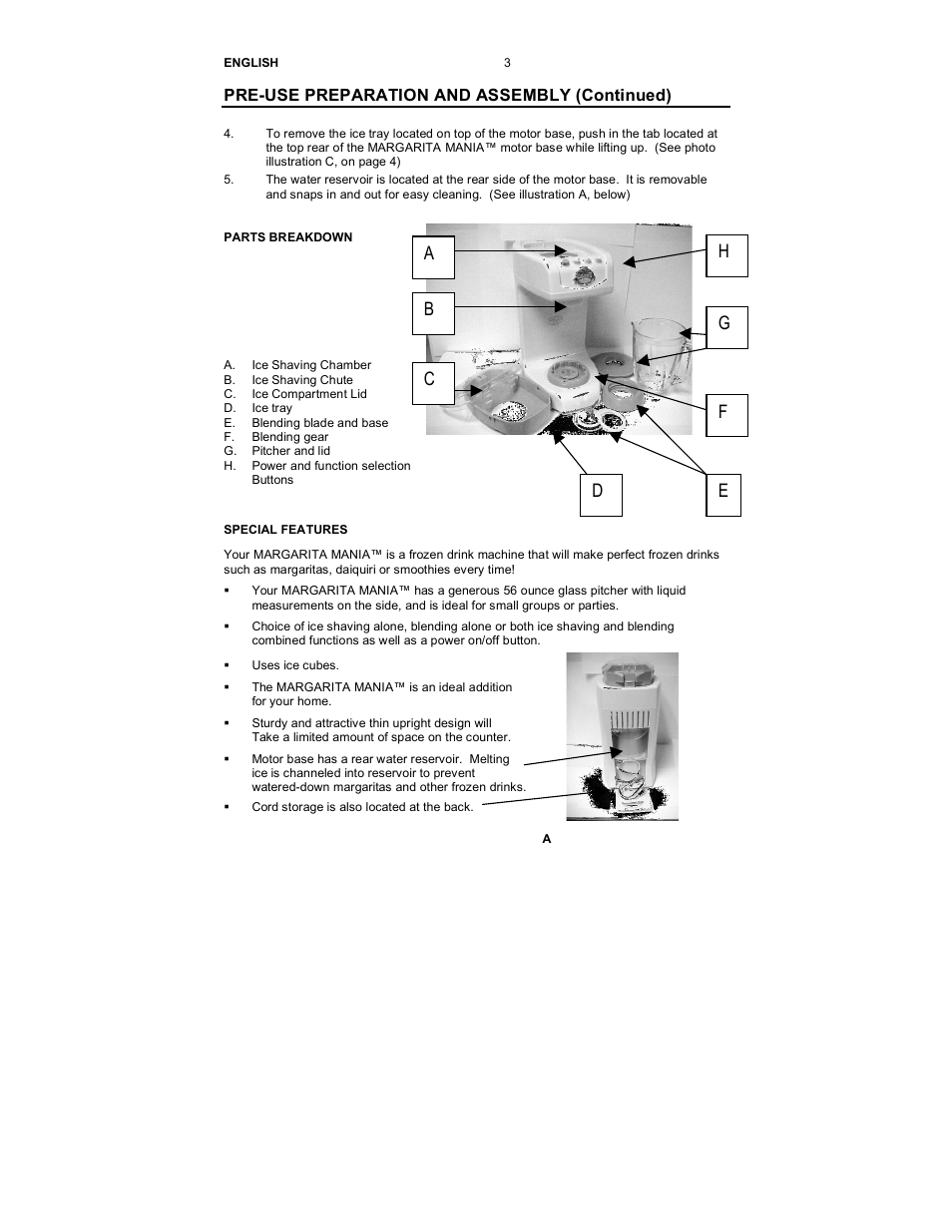 Pre-use preparation and assembly (continued) | Nostalgia Electrics MARGARITA MANIA MMA-600 User Manual | Page 4 / 8