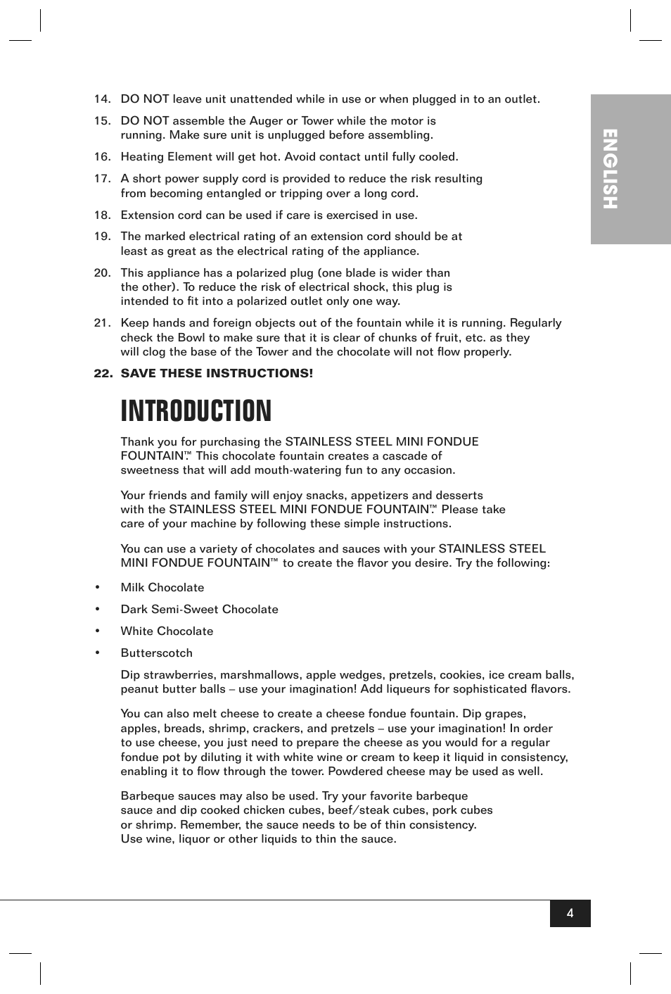 Introduction, English | Nostalgia Electrics CFF-980 User Manual | Page 6 / 12