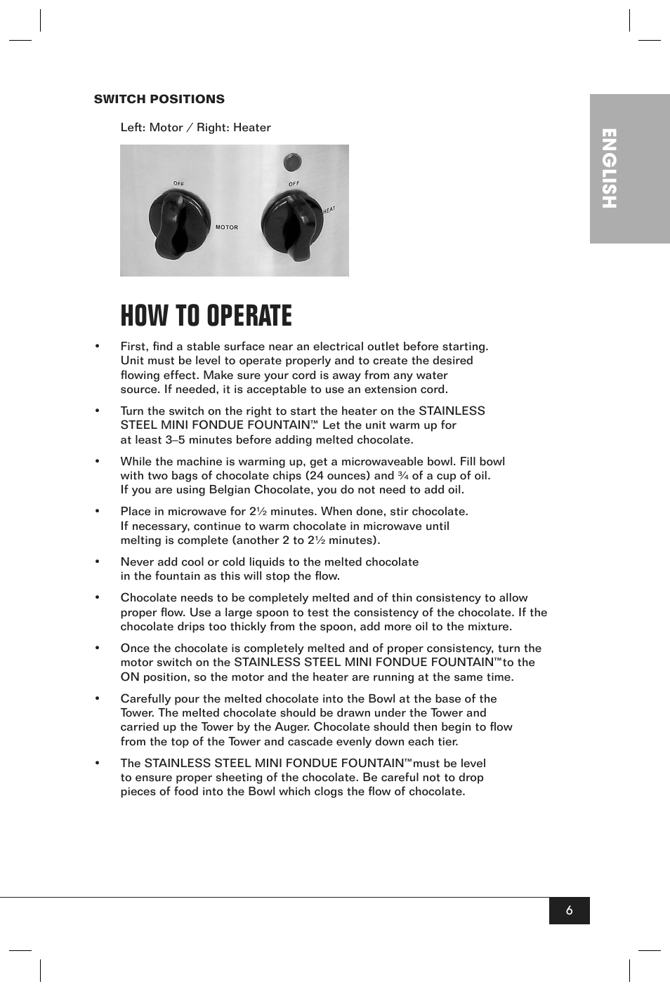 How to operate, English | Nostalgia Electrics CFF-980 User Manual | Page 8 / 12