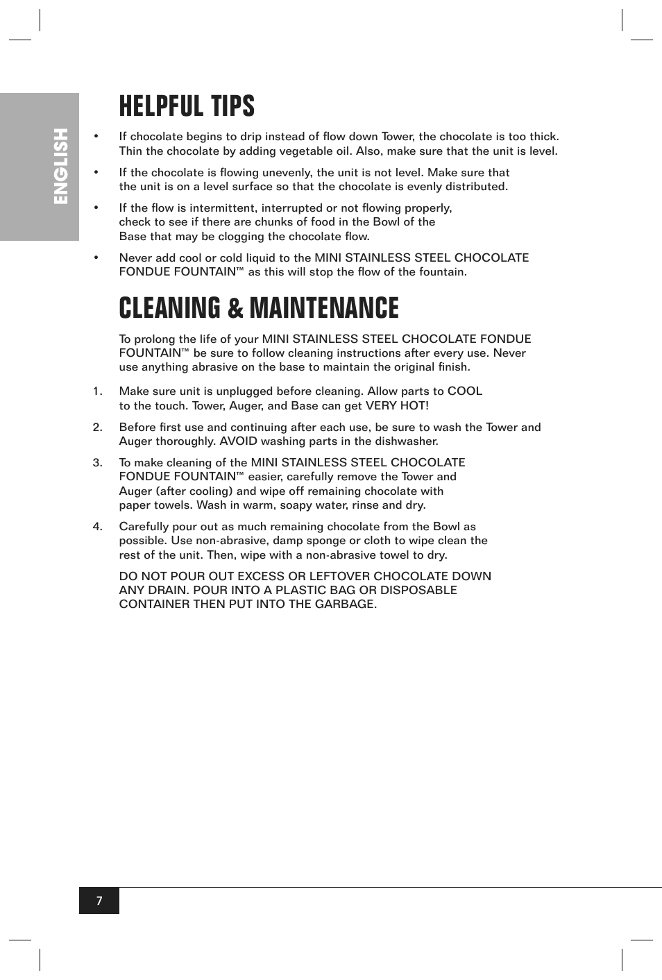 Helpful tips, Cleaning & maintenance, English | Nostalgia Electrics CFF960 User Manual | Page 9 / 12