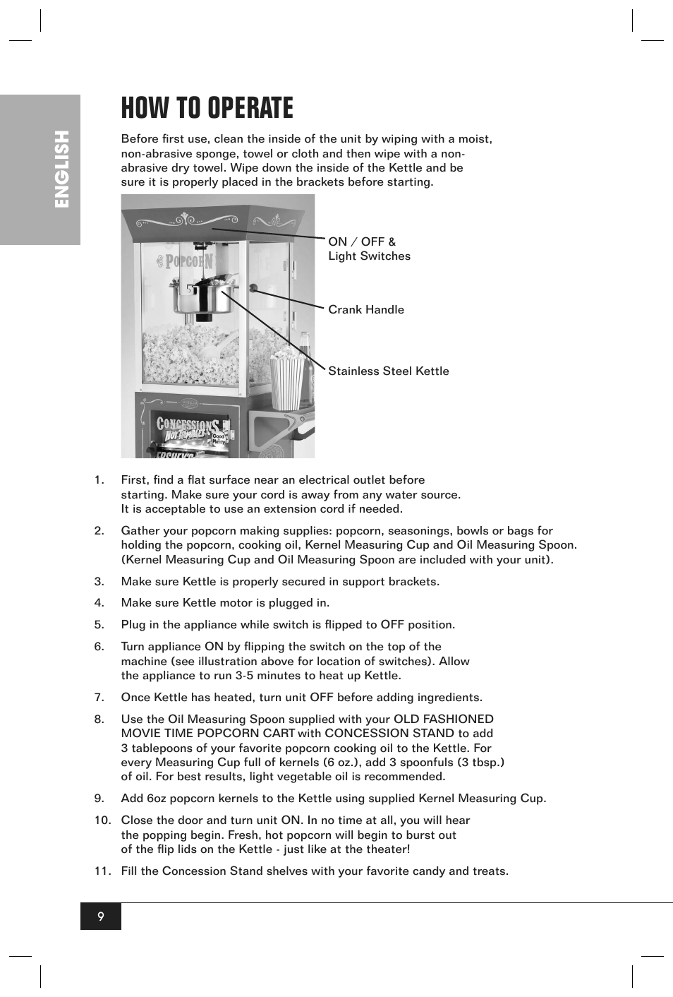 How to operate, English | Nostalgia Electrics CCP610 User Manual | Page 11 / 16