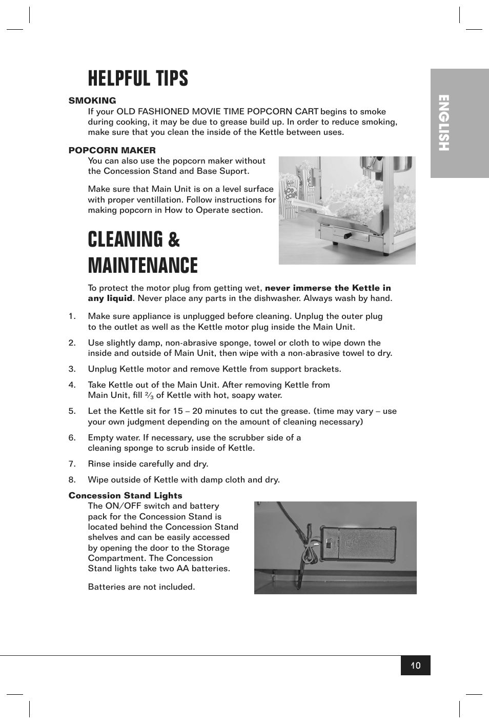 Helpful tips, Cleaning & maintenance, English | Nostalgia Electrics CCP610 User Manual | Page 12 / 16