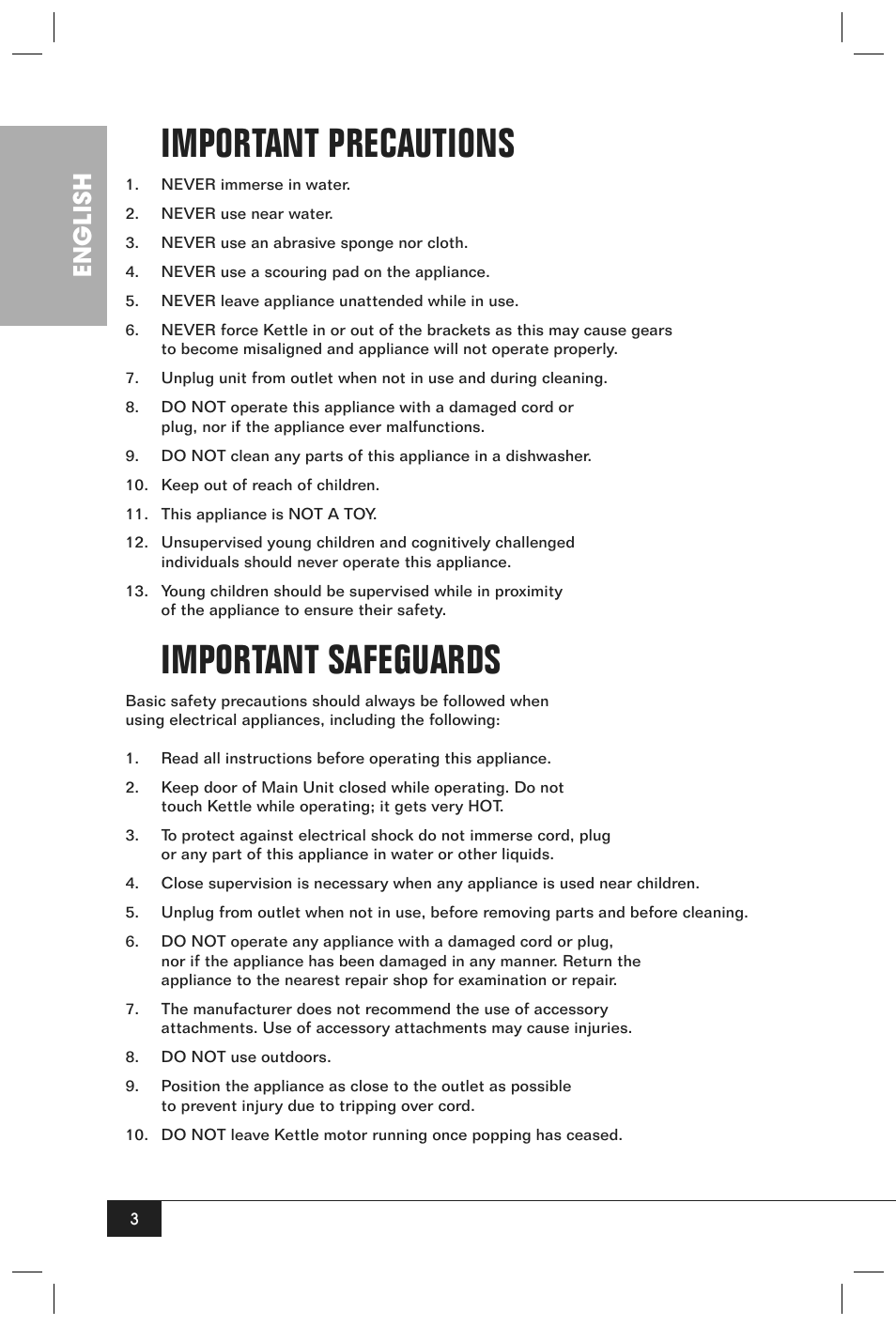 Important precautions, Important safeguards, English | Nostalgia Electrics CCP610 User Manual | Page 5 / 16
