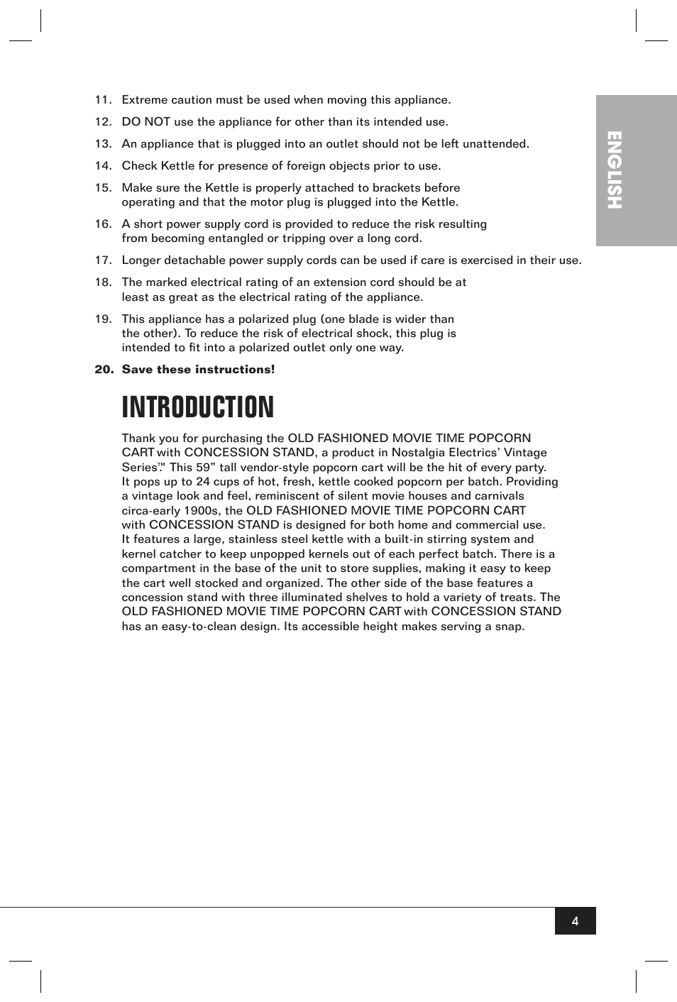 Introduction, English | Nostalgia Electrics CCP610 User Manual | Page 6 / 16