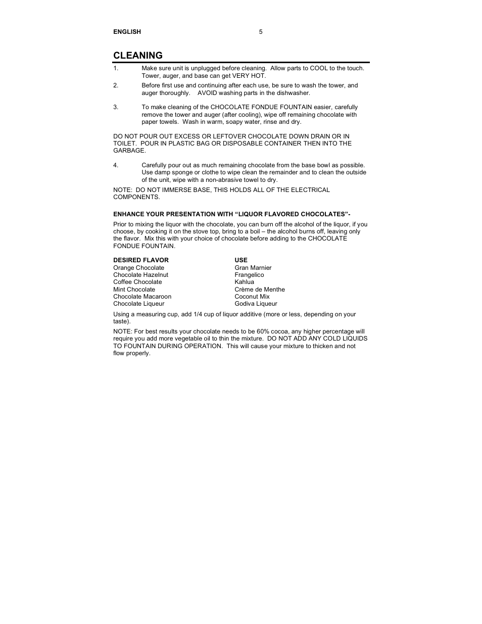 Cleaning | Nostalgia Electrics CFF-950 User Manual | Page 6 / 18