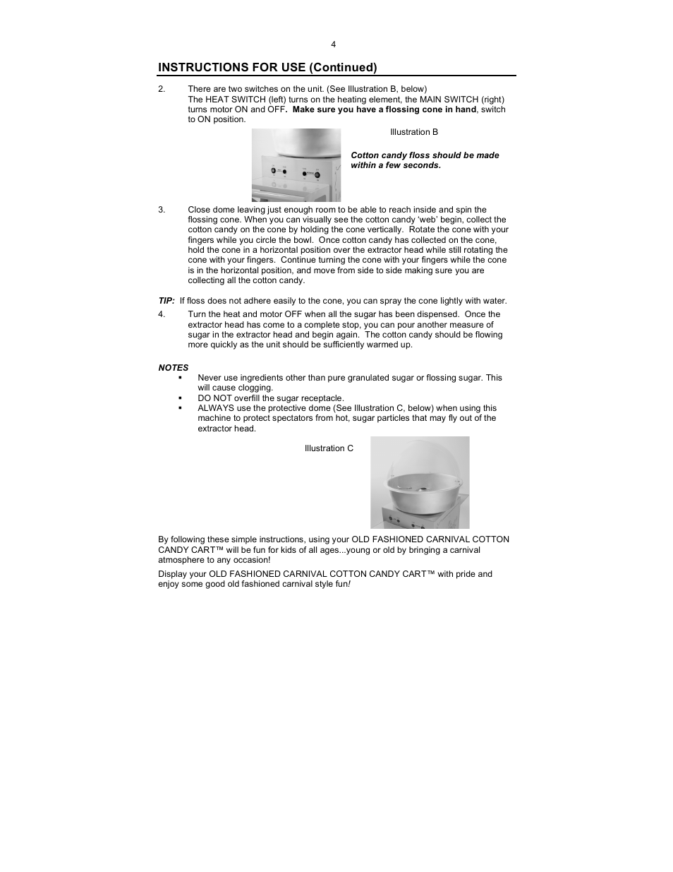 Instructions for use (continued) | Nostalgia Electrics CCM-527 User Manual | Page 5 / 8