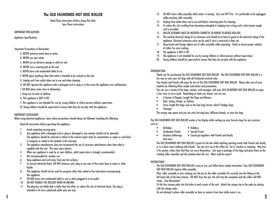The old fashioned hot dog roller | Nostalgia Electrics HDR-535 User Manual | Page 3 / 4