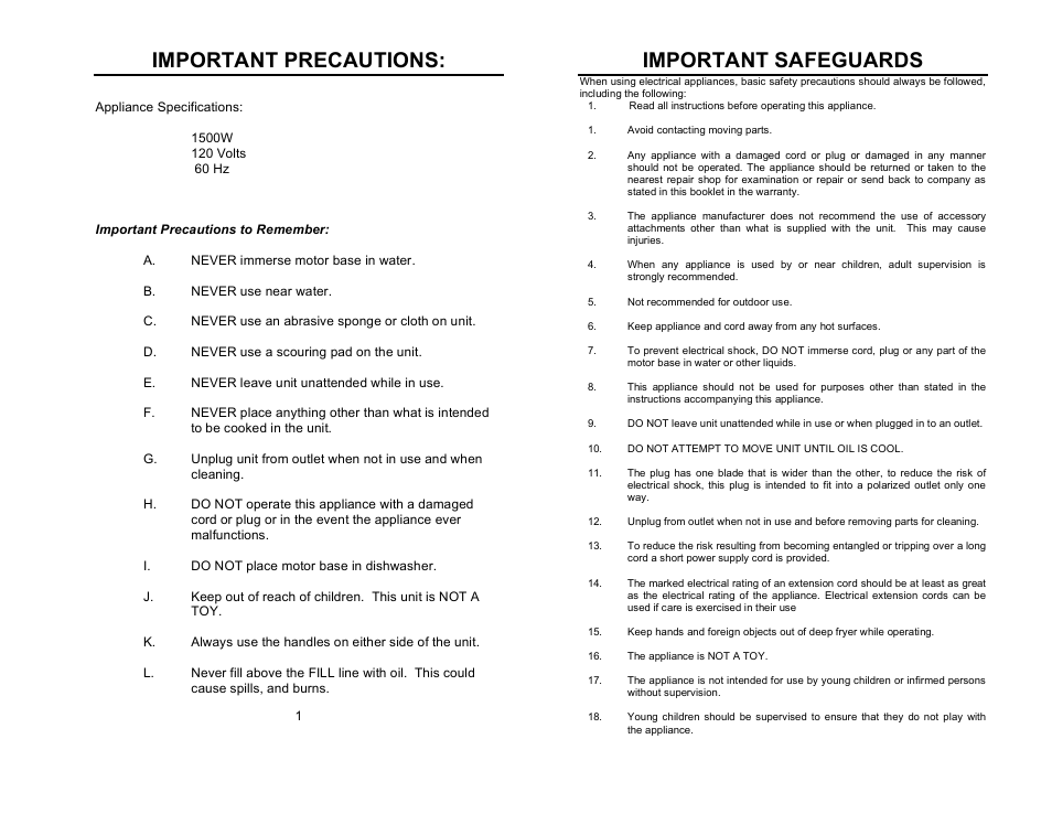 Important precautions, Important safeguards | Nostalgia Electrics CDC-596 User Manual | Page 2 / 8