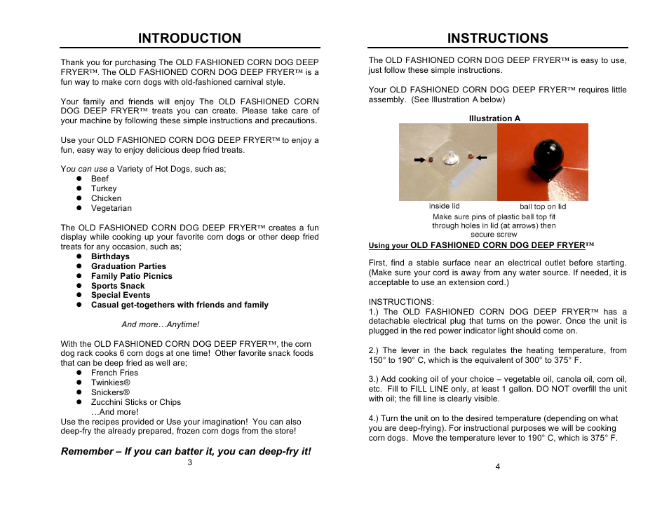 Introduction, Instructions | Nostalgia Electrics CDC-596 User Manual | Page 3 / 8