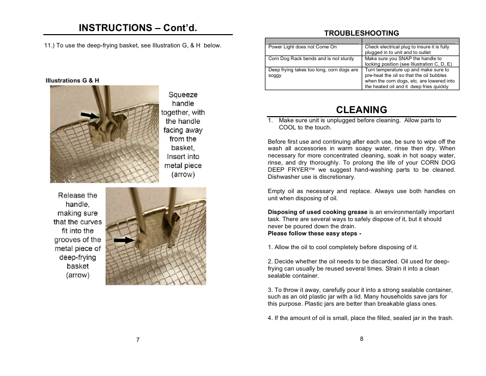Instructions – cont’d, Cleaning | Nostalgia Electrics CDC-596 User Manual | Page 5 / 8