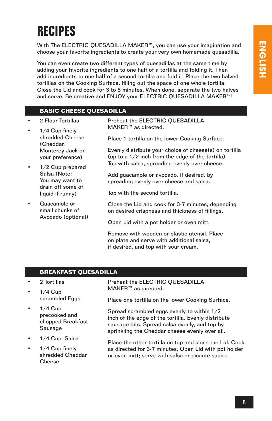 Recipes, English | Nostalgia Electrics EQM-200 User Manual | Page 10 / 14