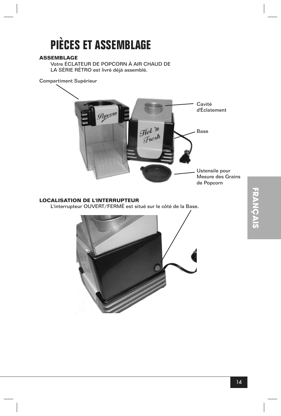 Pièces et assemblage, Français | Nostalgia Electrics RETRO POPCORN MAKER RHP User Manual | Page 16 / 32