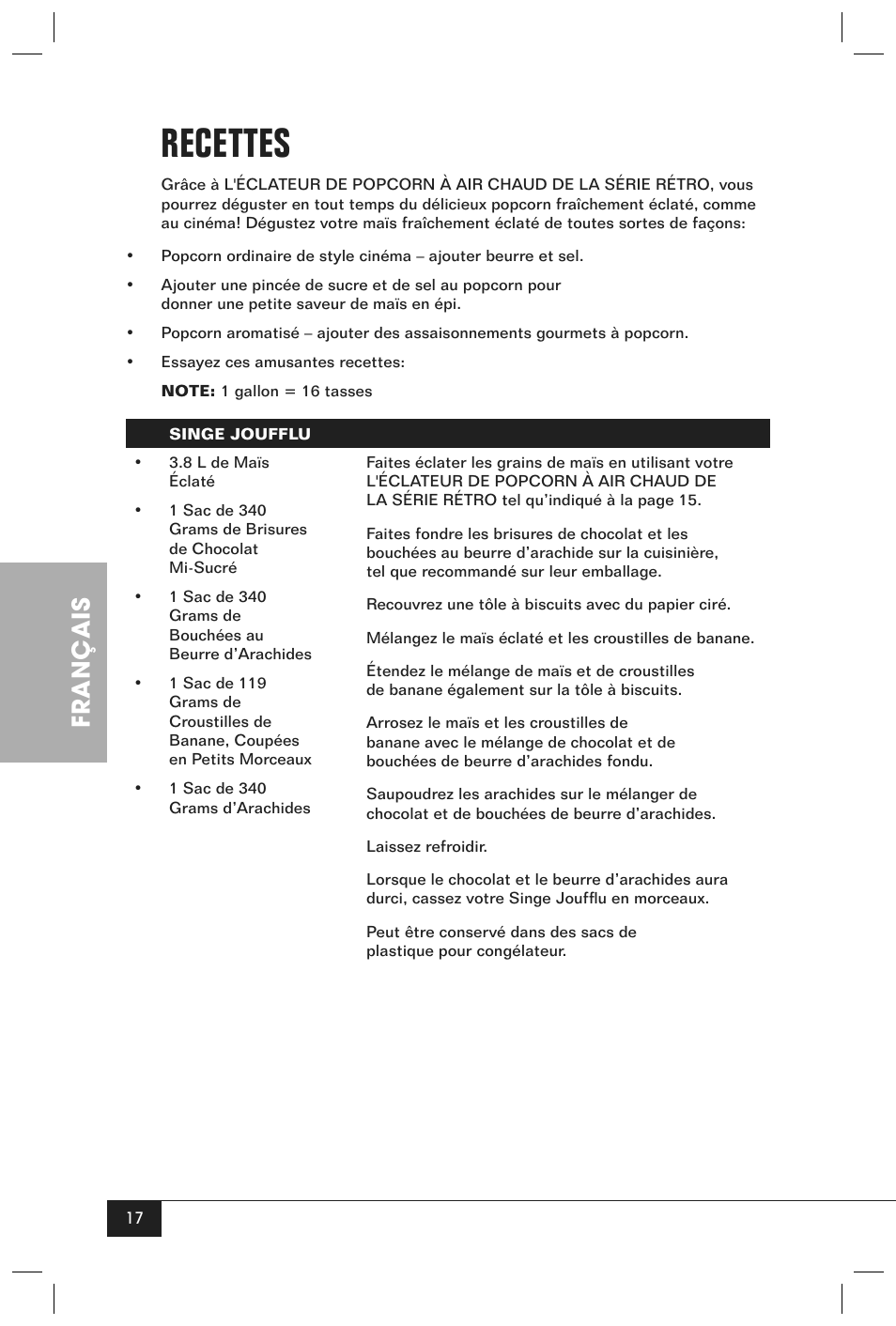 Recettes, Français | Nostalgia Electrics RETRO POPCORN MAKER RHP User Manual | Page 19 / 32