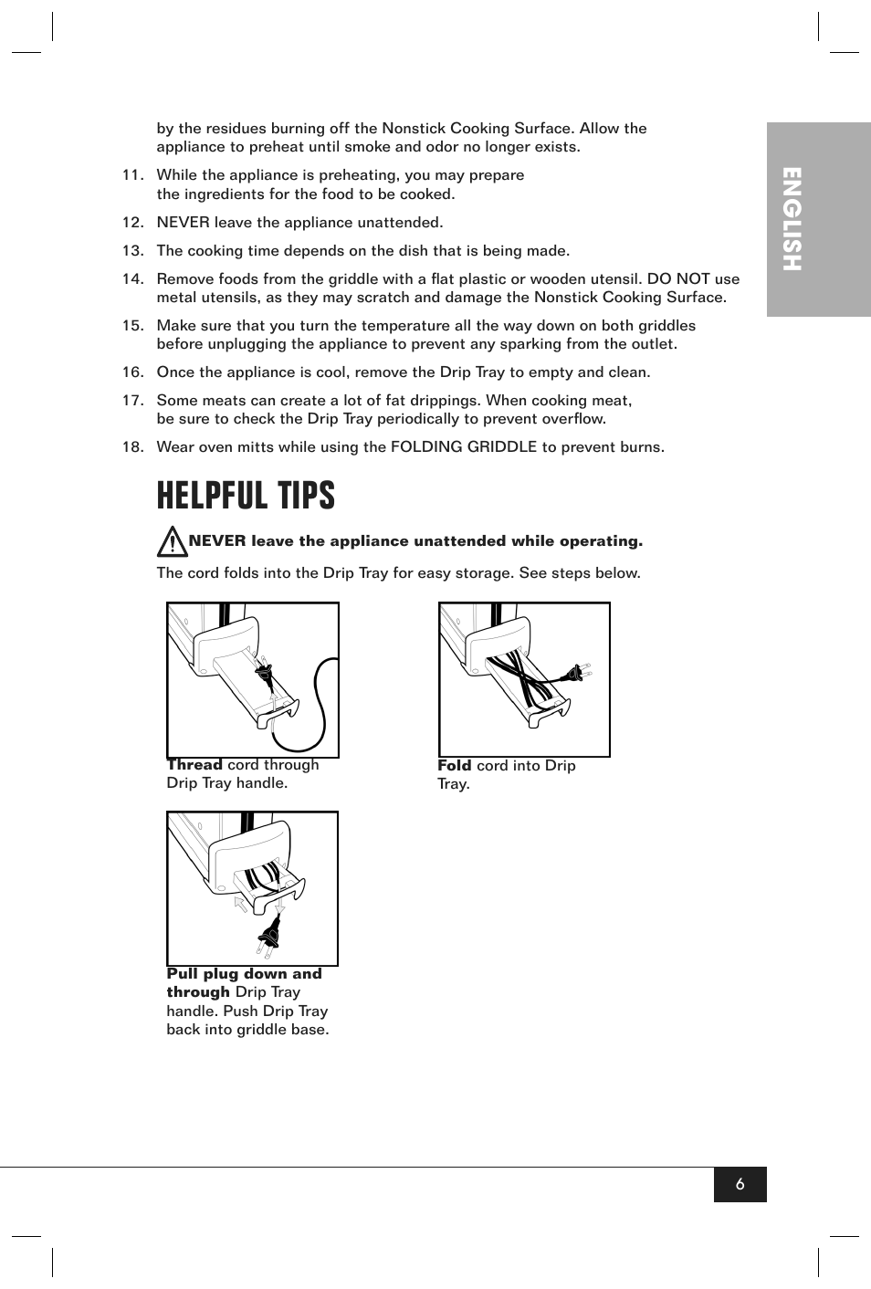 Helpful tips, English | Nostalgia Electrics FG100 User Manual | Page 8 / 12