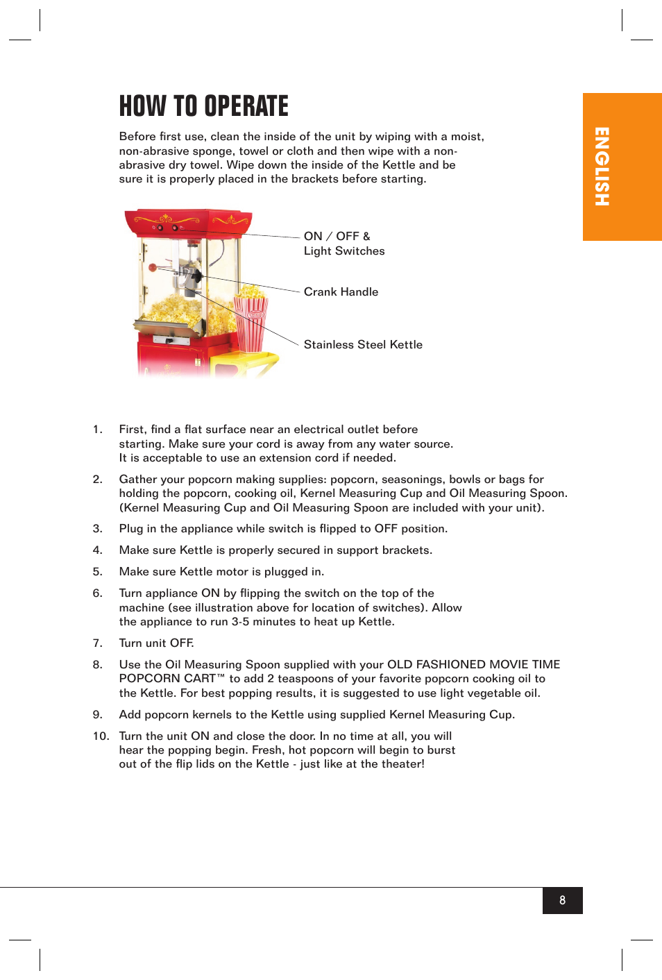 How to operate, English | Nostalgia Electrics Vintage CCP-200 User Manual | Page 10 / 12