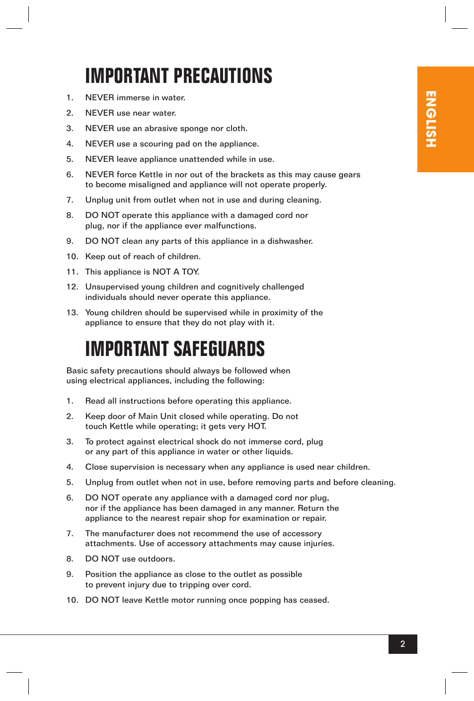 Important precautions, Important safeguards, English | Nostalgia Electrics Vintage CCP-200 User Manual | Page 4 / 12