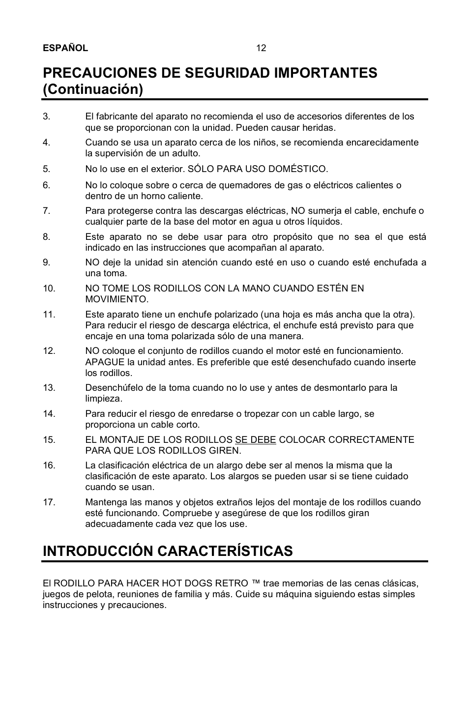 Introducción características | Nostalgia Electrics Retro RHD-400 User Manual | Page 13 / 18