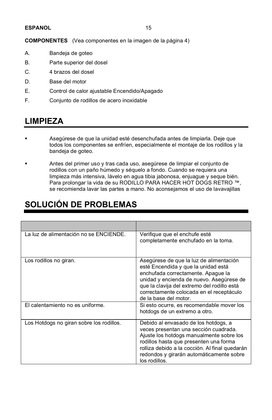 Limpieza, Solución de problemas | Nostalgia Electrics Retro RHD-400 User Manual | Page 16 / 18