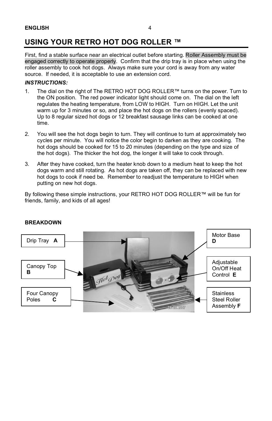 Using your retro hot dog roller | Nostalgia Electrics Retro RHD-400 User Manual | Page 5 / 18
