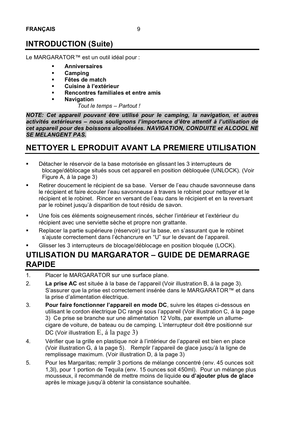 Introduction (suite), Nettoyer l eproduit avant la premiere utilisation, N e, á la page 3) | Nostalgia Electrics Margarator MSB-570 User Manual | Page 10 / 22