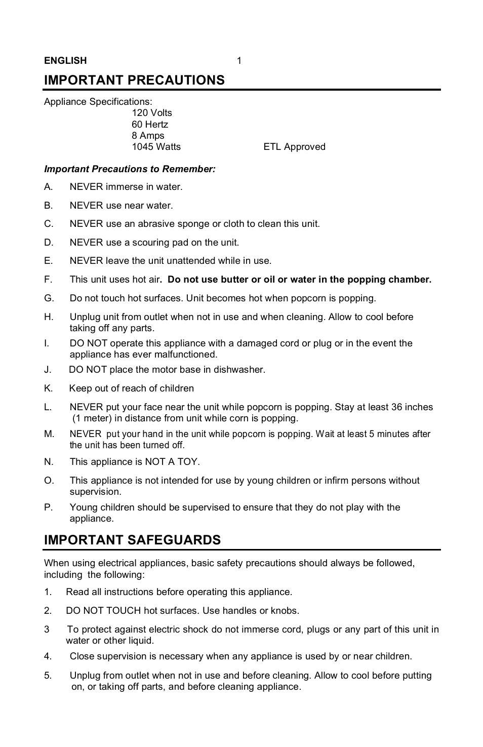 Important precautions, Important safeguards | Nostalgia Electrics Movietime MHP-310 User Manual | Page 2 / 19