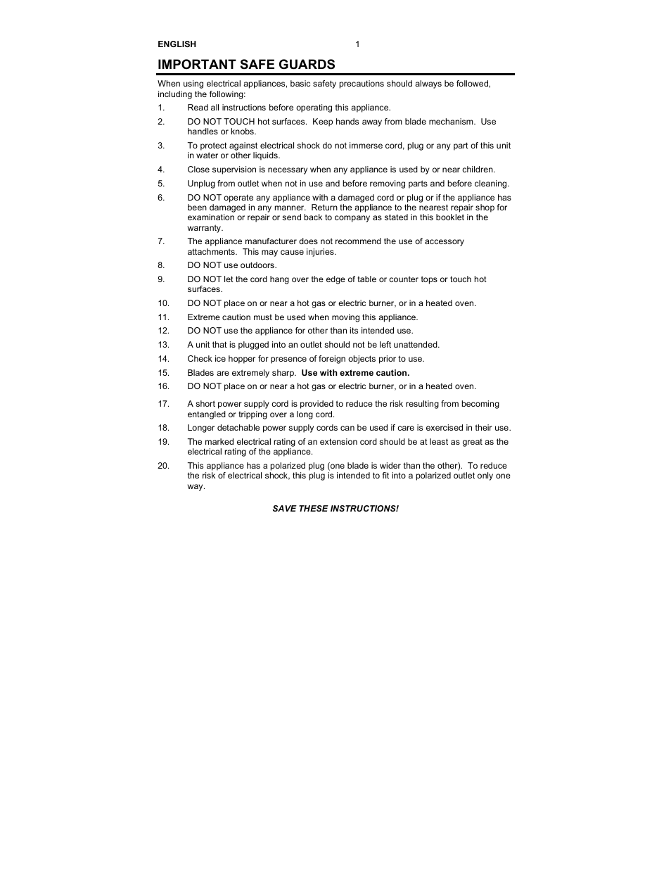 Important safe guards | Nostalgia Electrics SCM-502 User Manual | Page 3 / 17