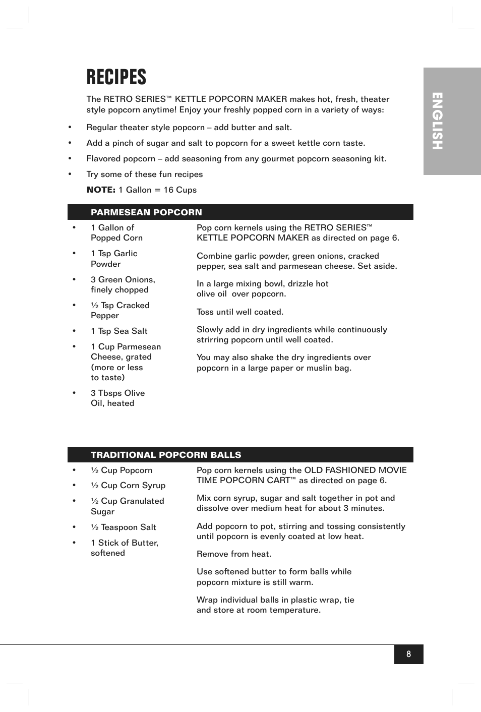 Recipes, English | Nostalgia Electrics RETRO SERIES RKP630 User Manual | Page 10 / 32