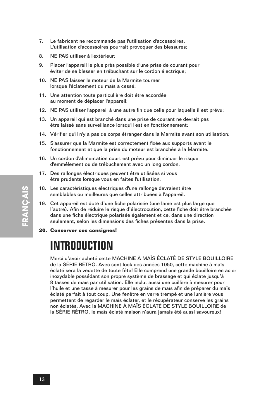 Introduction, Français | Nostalgia Electrics RETRO SERIES RKP630 User Manual | Page 15 / 32