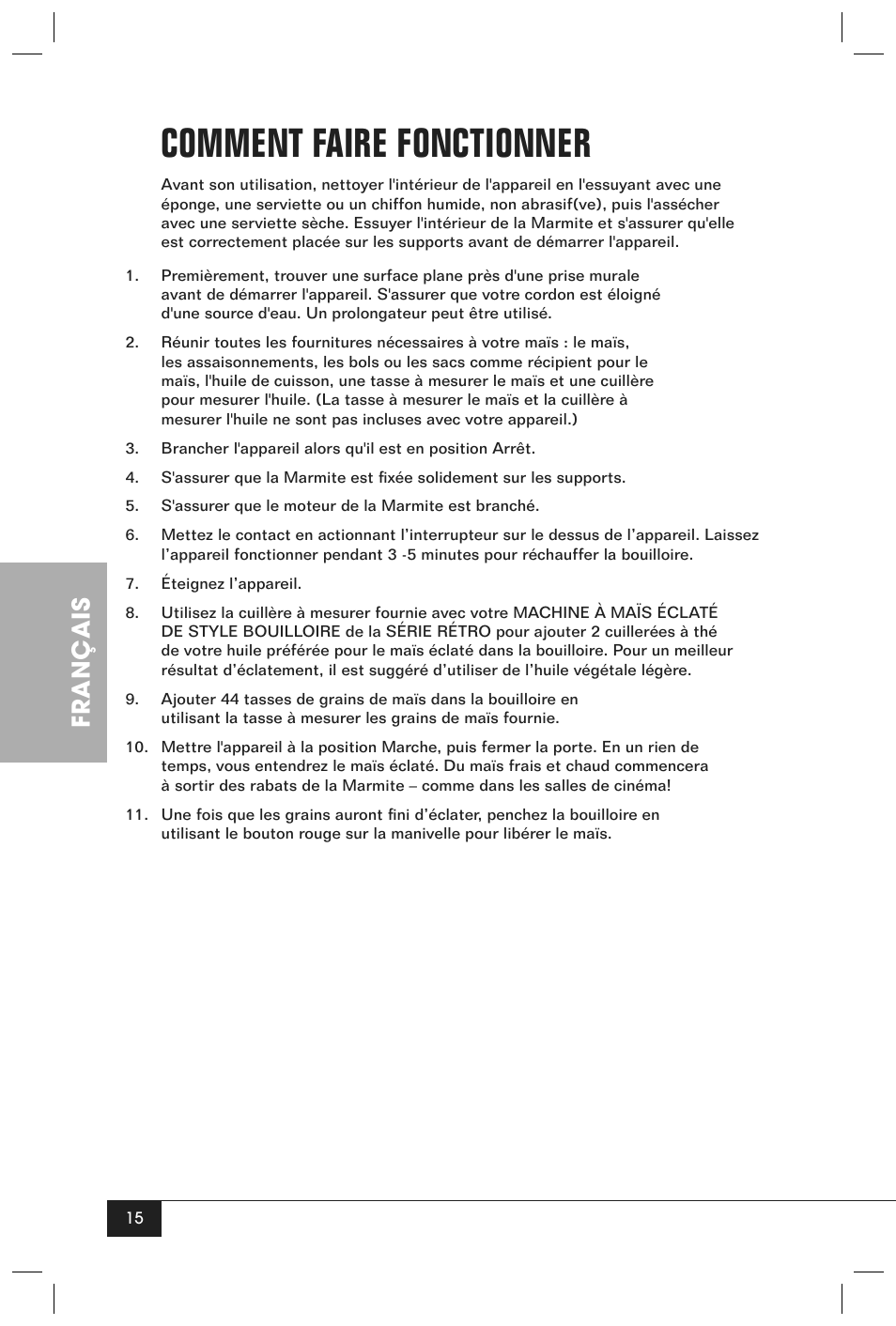 Comment faire fonctionner, Français | Nostalgia Electrics RETRO SERIES RKP630 User Manual | Page 17 / 32