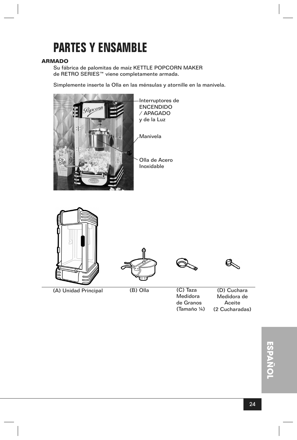 Partes y ensamble, Esp añol | Nostalgia Electrics RETRO SERIES RKP630 User Manual | Page 26 / 32