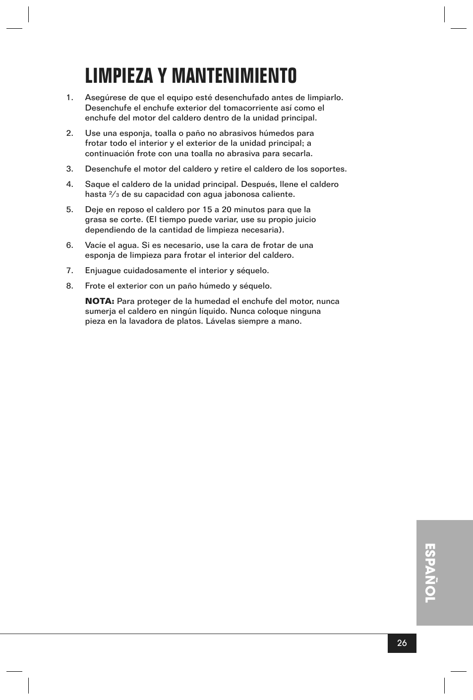 Limpieza y mantenimiento, Esp añol | Nostalgia Electrics RETRO SERIES RKP630 User Manual | Page 28 / 32