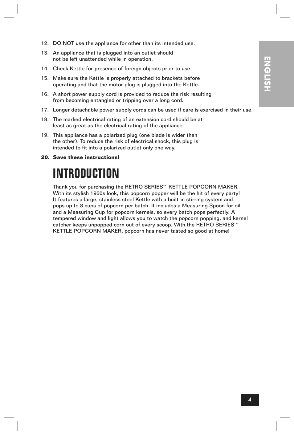 Introduction, English | Nostalgia Electrics RETRO SERIES RKP630 User Manual | Page 6 / 32