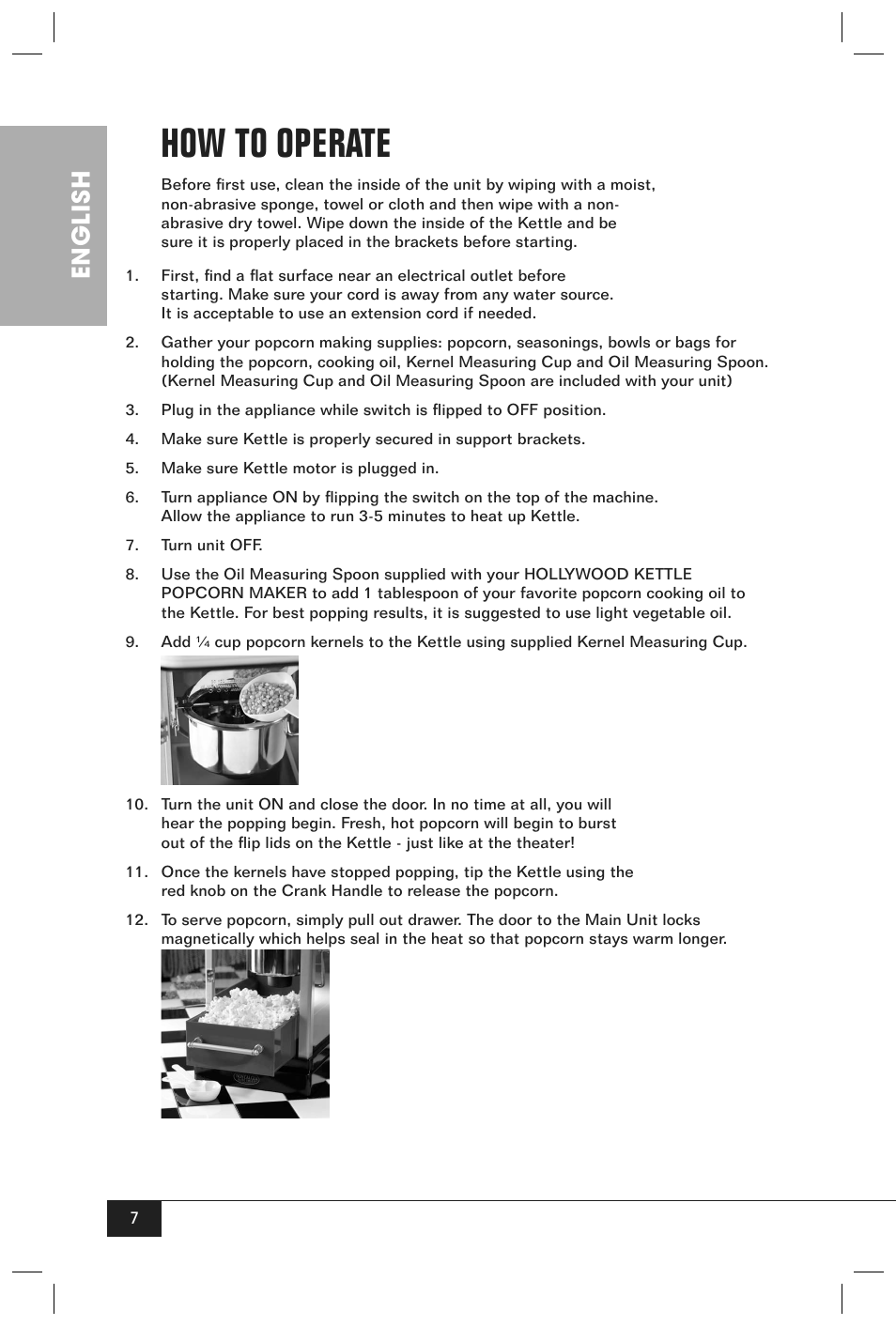 How to operate, English | Nostalgia Electrics HKP200 User Manual | Page 9 / 14