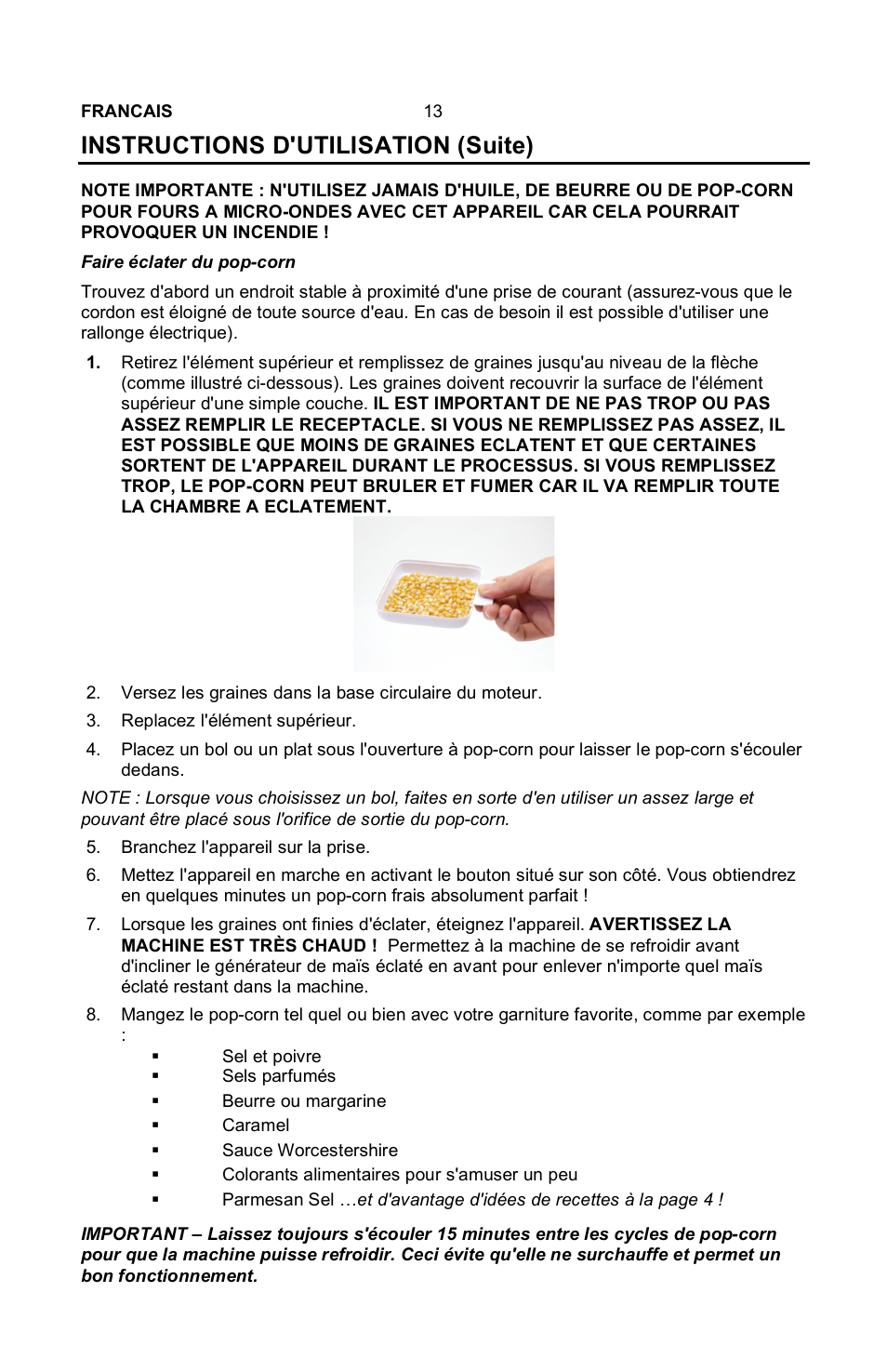 Instructions d'utilisation (suite) | Nostalgia Electrics MINI RETRO RHP-310 User Manual | Page 14 / 18