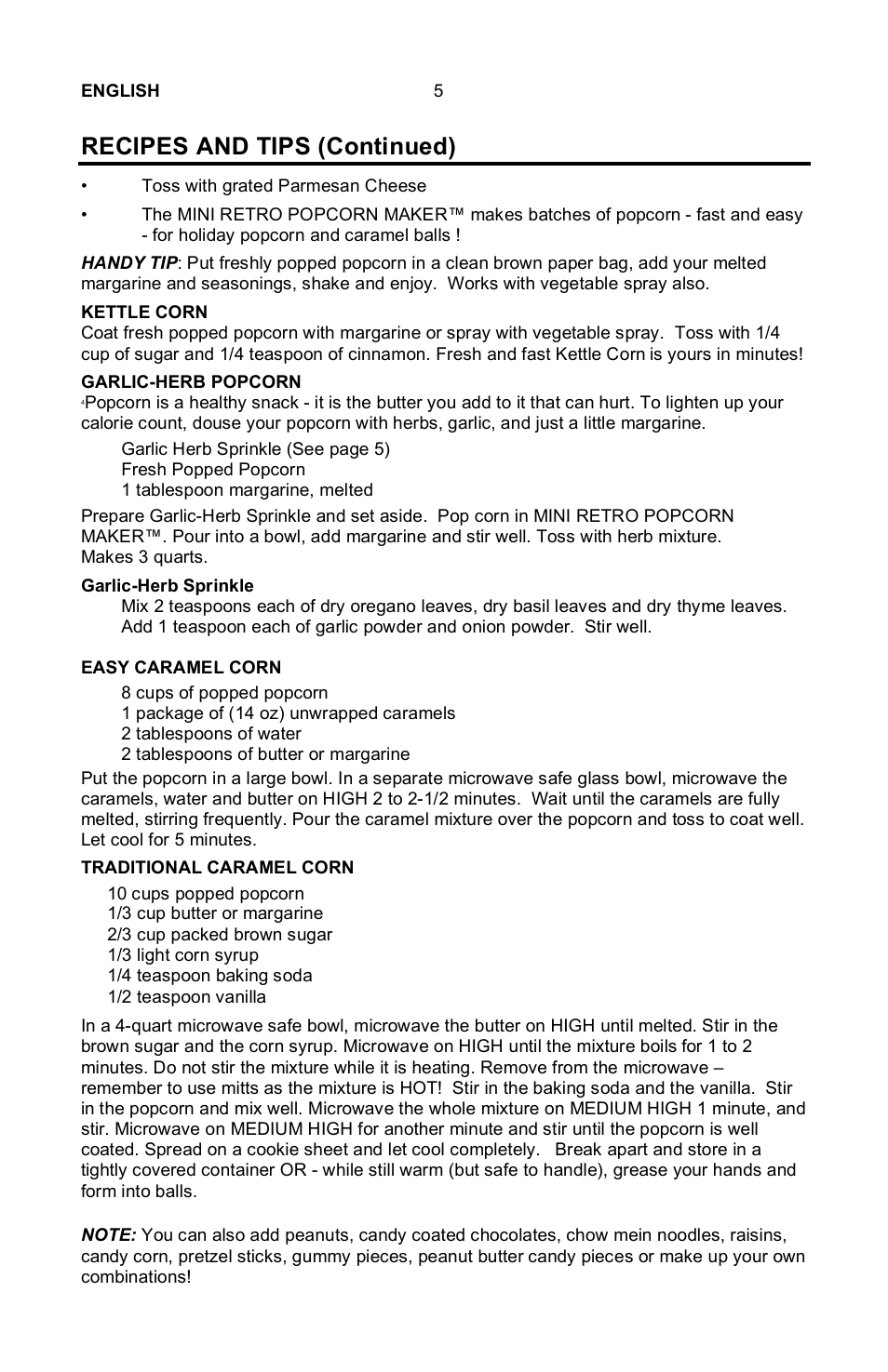 Recipes and tips (continued) | Nostalgia Electrics MINI RETRO RHP-310 User Manual | Page 6 / 18