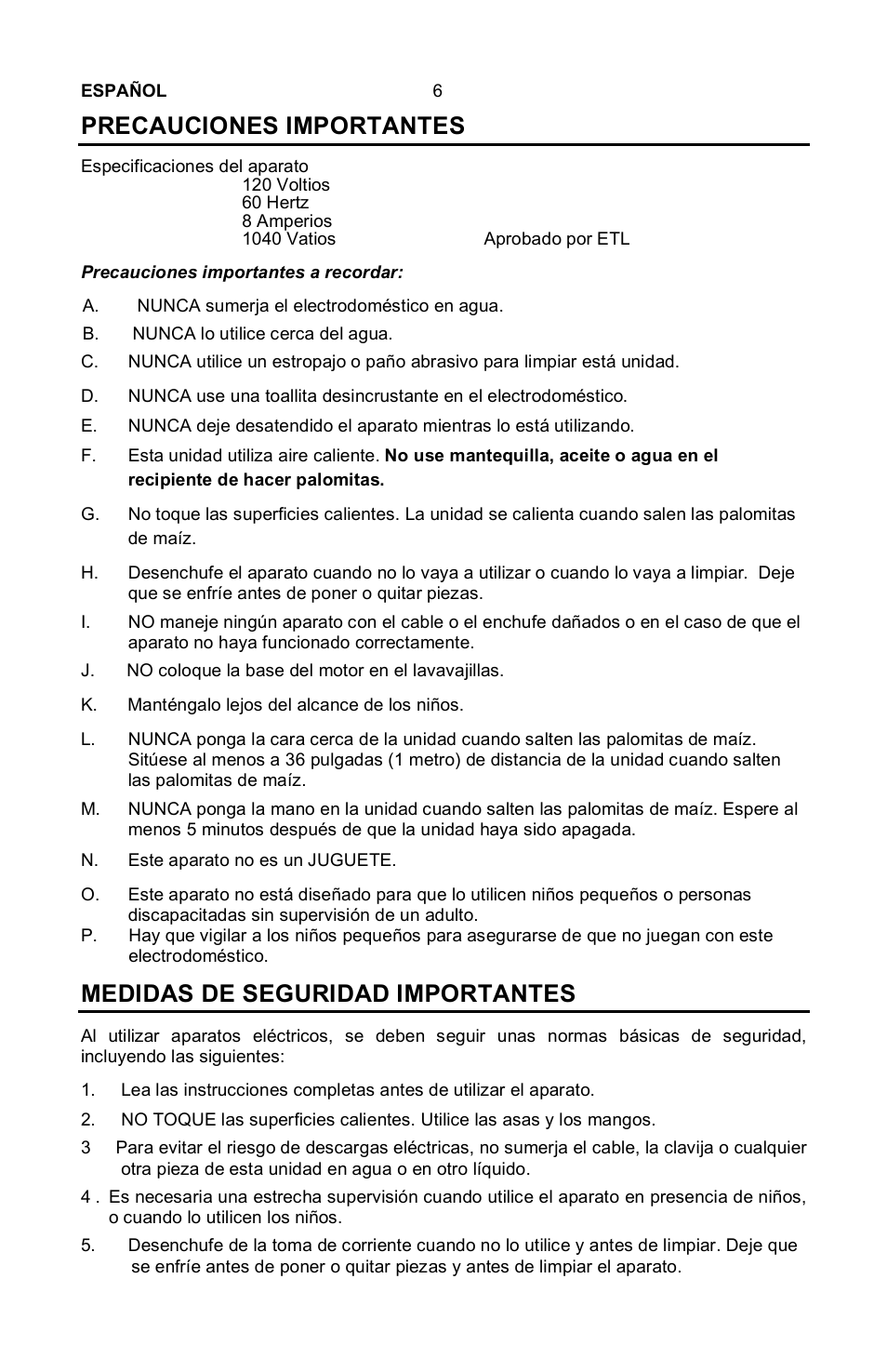 Precauciones importantes, Medidas de seguridad importantes | Nostalgia Electrics MINI RETRO RHP-310 User Manual | Page 7 / 18