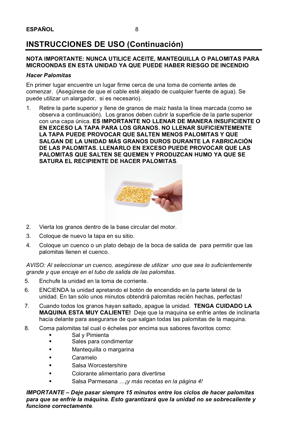 Instrucciones de uso (continuación) | Nostalgia Electrics MINI RETRO RHP-310 User Manual | Page 9 / 18