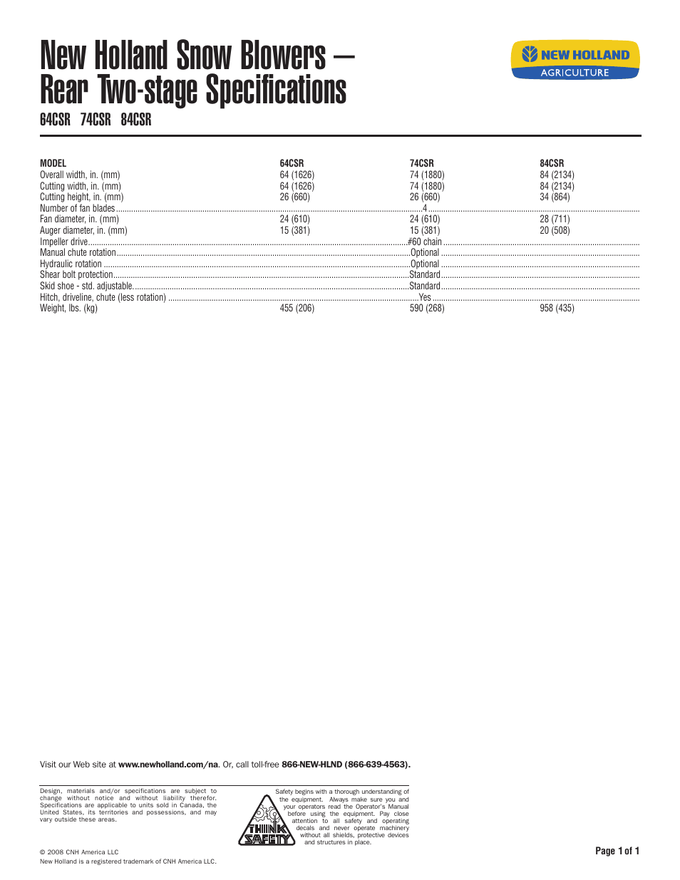 New Holland 64CSR User Manual | 1 page