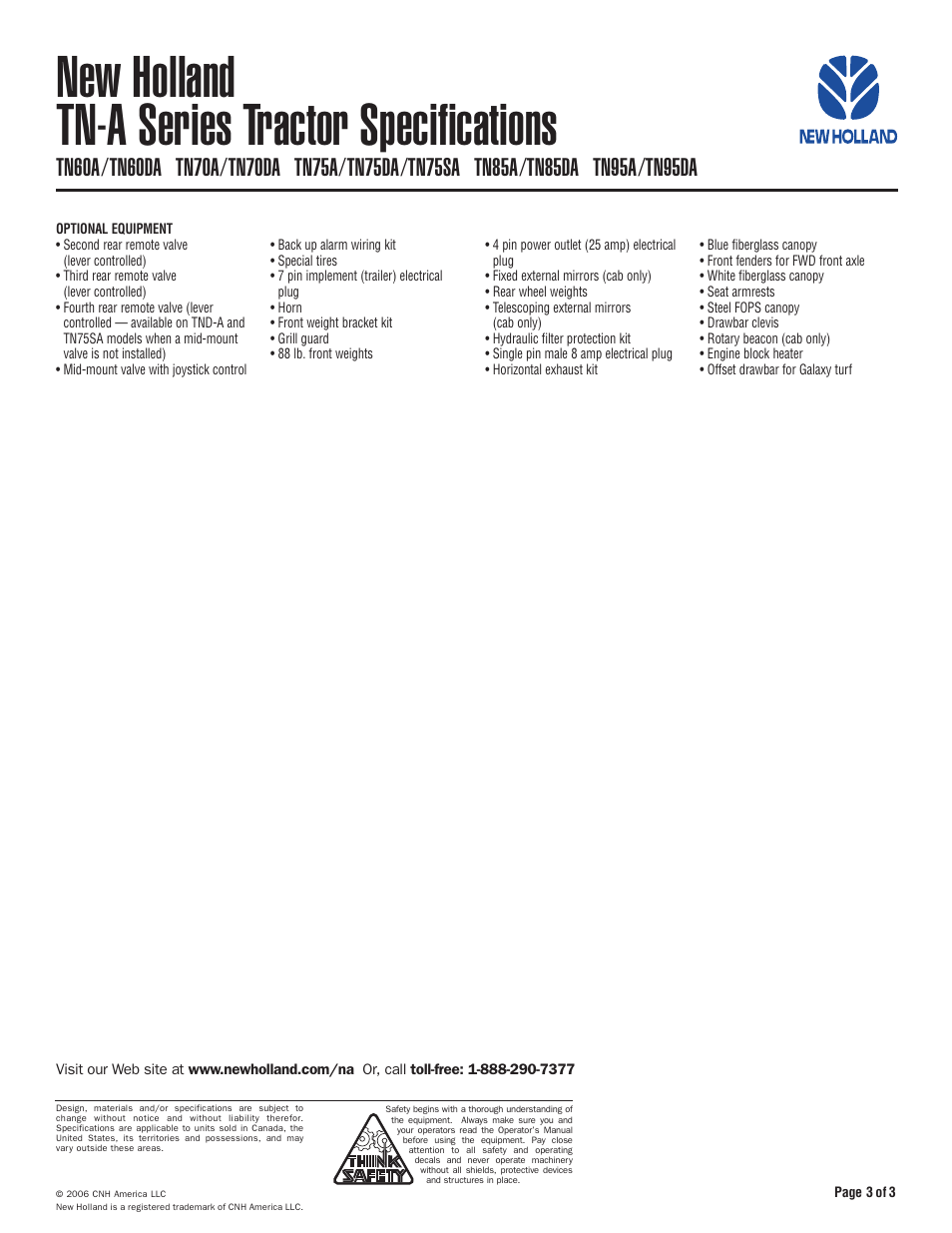 New holland tn-a series tractor specifications | New Holland TN-A Series TN85DA User Manual | Page 3 / 3